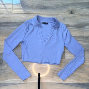 Zara Soft Blue Ribbed Top